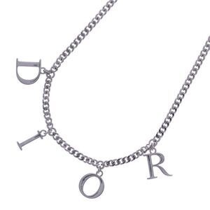 DIOR Pendant Necklace Leta Ring Logo Icon Pendant Necklace Silver Chain